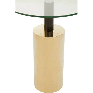 Clear Glass Top Side Table with Gold Steel Base and Black Centre Support, Oria