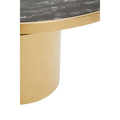 Black Marble Effect Glass Top Coffee Table with Gold Finish Base, Oria
