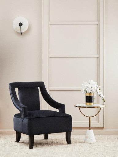 White Glass Top Side Table with Gold Metal Column and White Marble Base, Oria