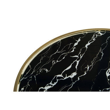 Black Glass Top Side Table with Gold Metal Column and Black Marble Base, Oria