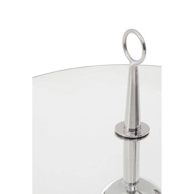 Clear Glass Top Side Table with Silver Stainless Steel Tripod Frame, Oria