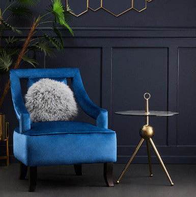 Clear Glass Top Side Table with Gold Tripod Metal Frame and Globe Detail, Oria