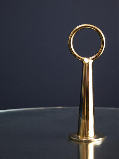 Clear Glass Top Side Table with Gold Tripod Metal Frame and Globe Detail, Oria