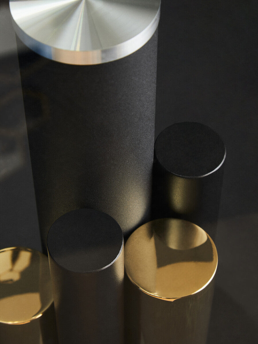 Clear Glass Top Side Table with Black and Gold Column Base, Oria