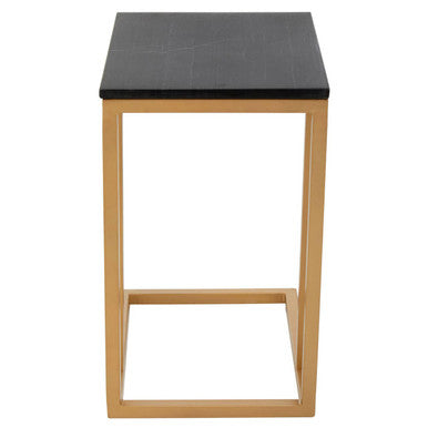 Black Marble Top Side Table with Gold Finish Metal Frame, Varana