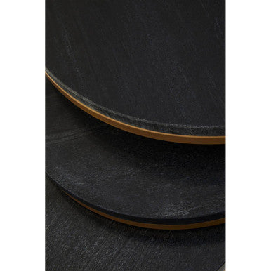 Nest of 3 Black Marble Round Top Nesting Tables with Matte Gold Metal Base, Varana