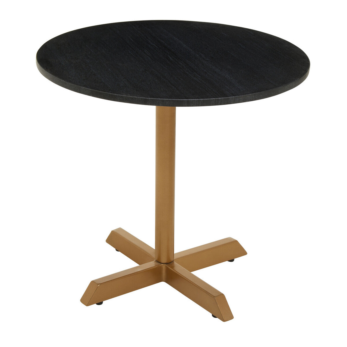 Set of 2 Black Round Marble Top Side Tables with Gold Finish Geometric Metal Bases, Varana