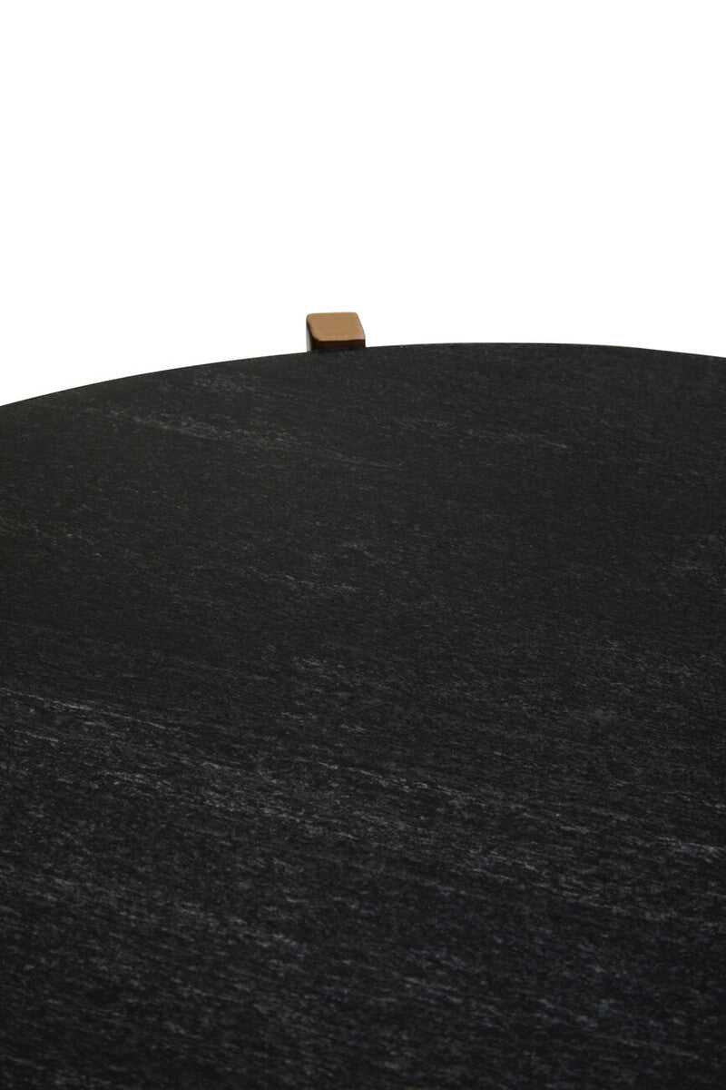 Varana Black Marble and Gold Finish Set of 2 Round Side Tables