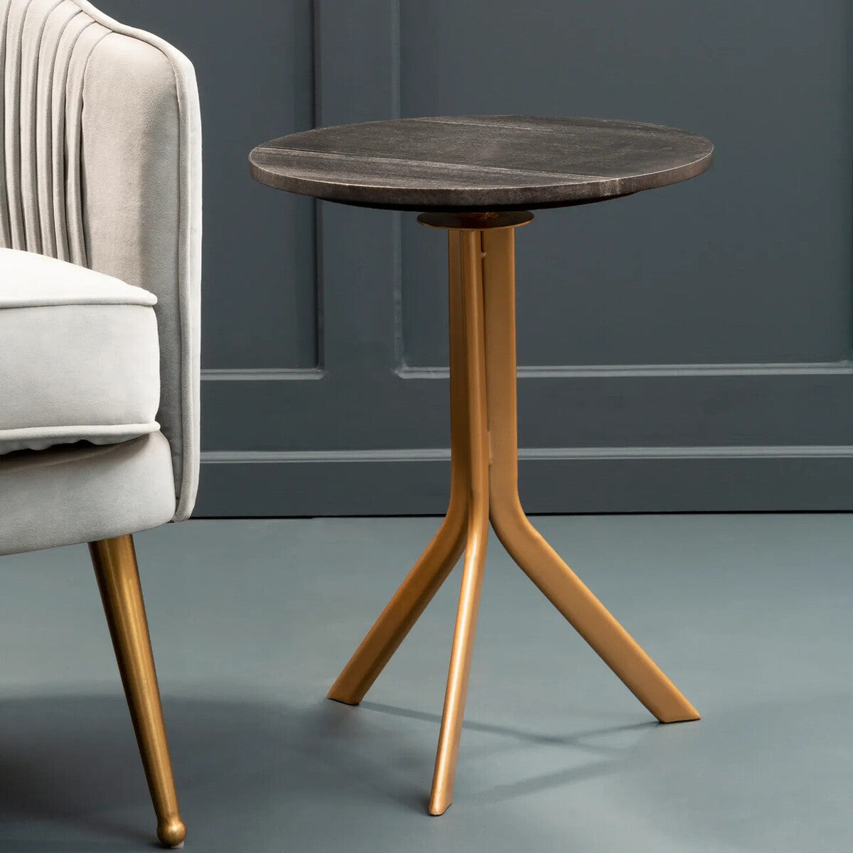 Varana Black Marble and Gold Finish Table