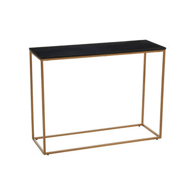 Black Marble Top Console Table with Matte Gold Metal Frame, Varana