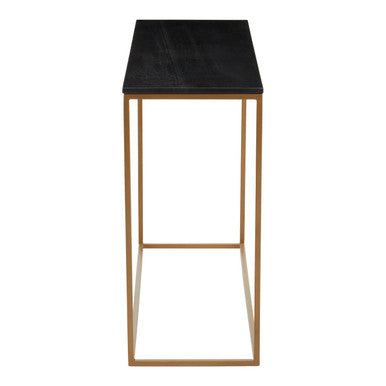 Black Marble Top Console Table with Matte Gold Metal Frame, Varana