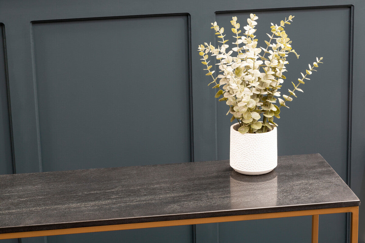 Black Marble Top Console Table with Matte Gold Metal Frame, Varana