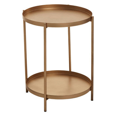 Gold Metal Top Two Tier Side Table with Powder Coated Iron Frame, Mandoli