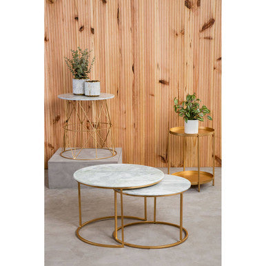 Gold Metal Top Two Tier Side Table with Powder Coated Iron Frame, Mandoli