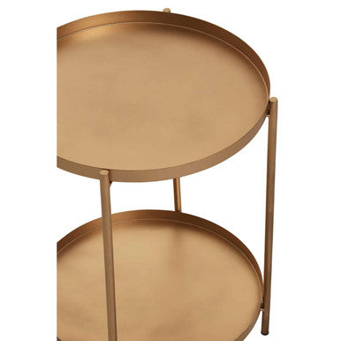 Gold Metal Top Two Tier Side Table with Powder Coated Iron Frame, Mandoli