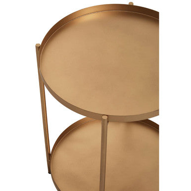 Gold Metal Top Two Tier Side Table with Powder Coated Iron Frame, Mandoli