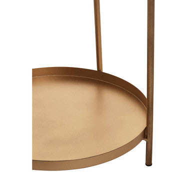 Gold Metal Top Two Tier Side Table with Powder Coated Iron Frame, Mandoli