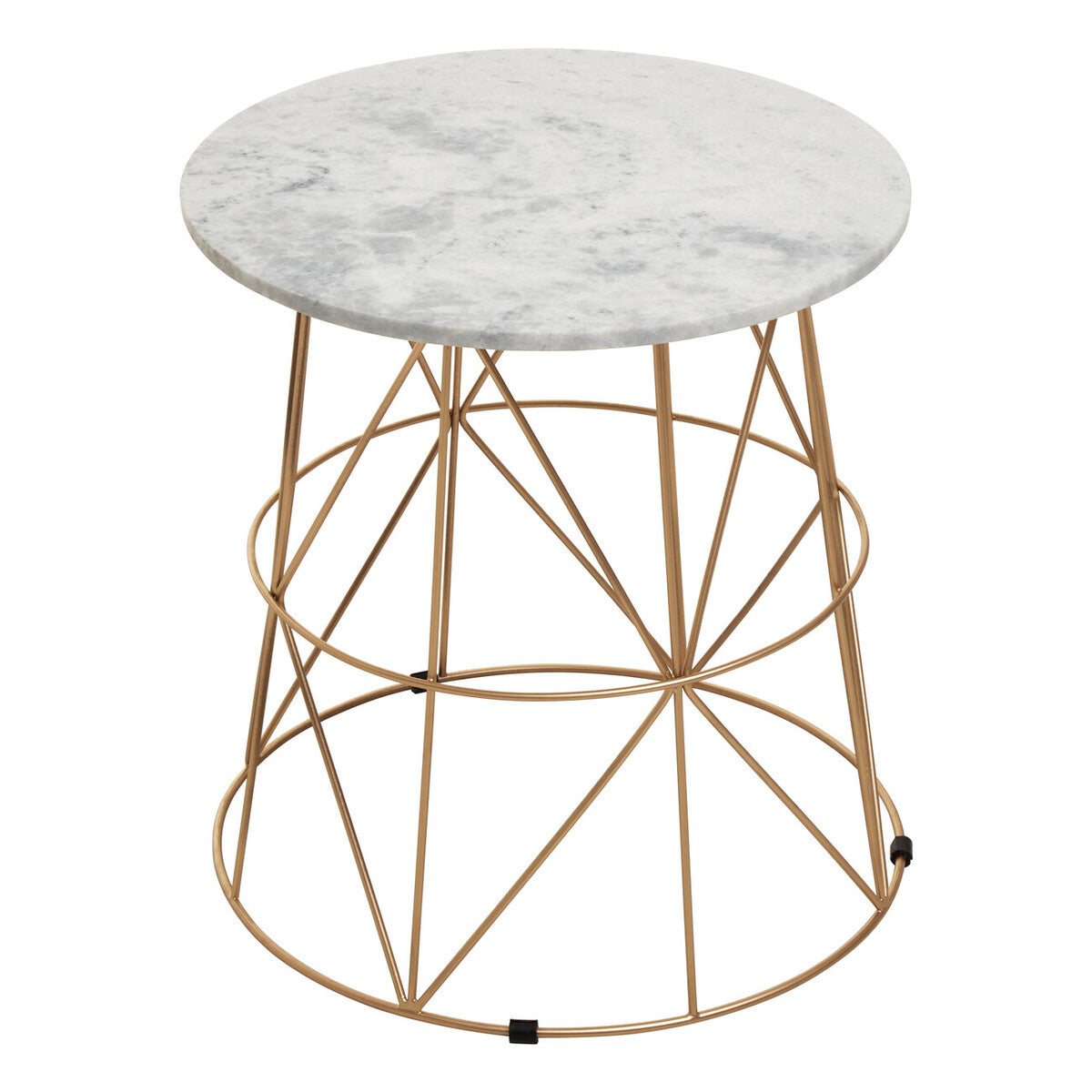 White Marble Top Round Side Table with Gold Cage Metal Frame, Mandoli