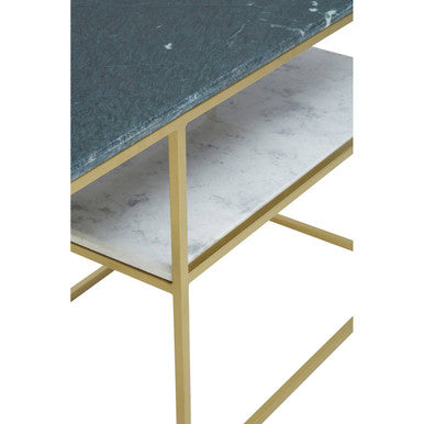 Assorted Marble Top Console Table with Geometric Gold Iron Frame and Lower Shelf, Nirav