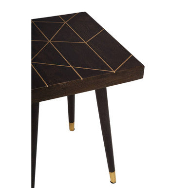Dark Brown Mango Wood Square Side Table with Gold Tip Legs, Naro