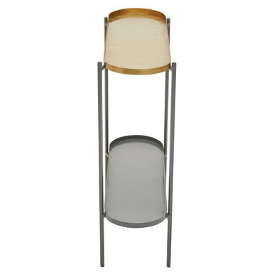 Matte Gold Metal Two Tier Console Table with Grey Enamel Shelves, Kobra