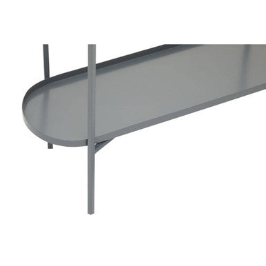 Matte Gold Metal Two Tier Console Table with Grey Enamel Shelves, Kobra