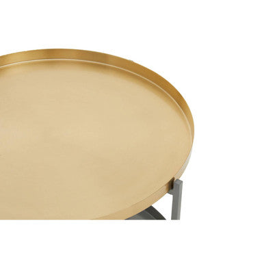 Matte Gold Metal Two Tier Coffee Table with Grey Enamel Shelves, Kobra