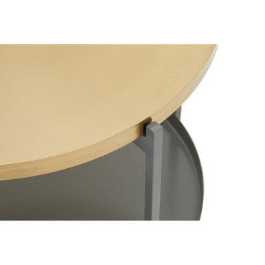 Matte Gold Metal Two Tier Coffee Table with Grey Enamel Shelves, Kobra
