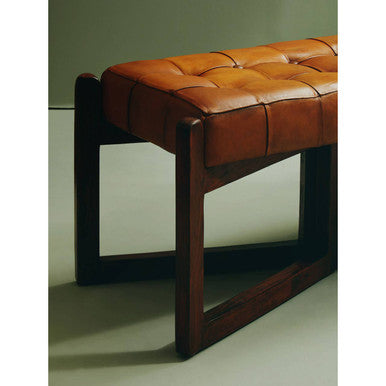 Inca Brown Leather Bench With Wooden Base