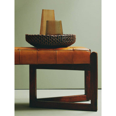 Inca Brown Leather Bench With Wooden Base