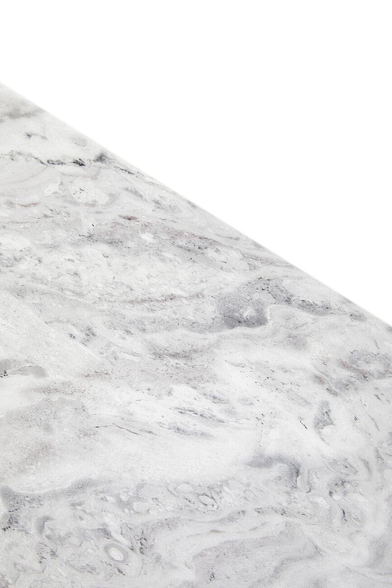 Grey Marble Top Side Table with Pedestal Base and Silver Stainless Steel Detailing, Saronno