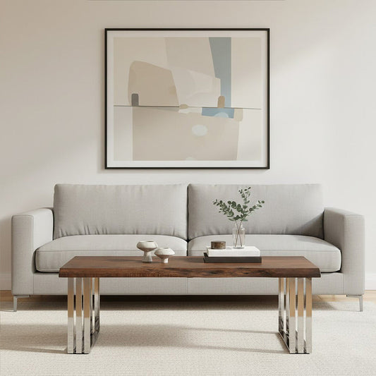 Natural Wood Top Coffee Table with Silver Stainless Steel Looped Base, Hampstead