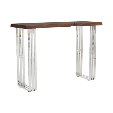 Natural Wood Top Console Table with Silver Stainless Steel Looped Base, Hampstead