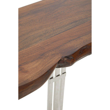 Natural Wood Top Console Table with Silver Stainless Steel Looped Base, Hampstead