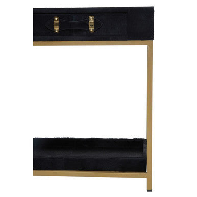 Black Hair-On-Leather 2-Drawer Console Table with Gold-Finished Metal Frame, Kensington Townhouse