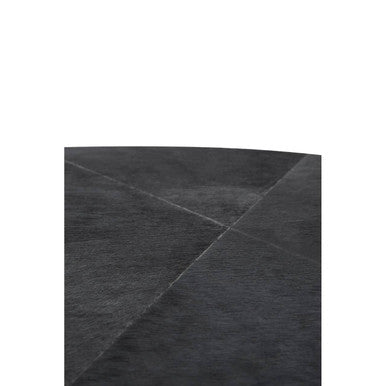 Black Hair-On-Hide Leather Round Top Coffee Table with Geometric Gold Metal Frame, Kensington Townhouse