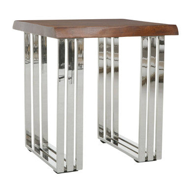Natural Wooden Top Small Console Table with Silver Looped Stainless Steel Base, Hampstead