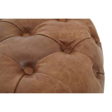 Tufted Leather Round Ottoman, Hoxton