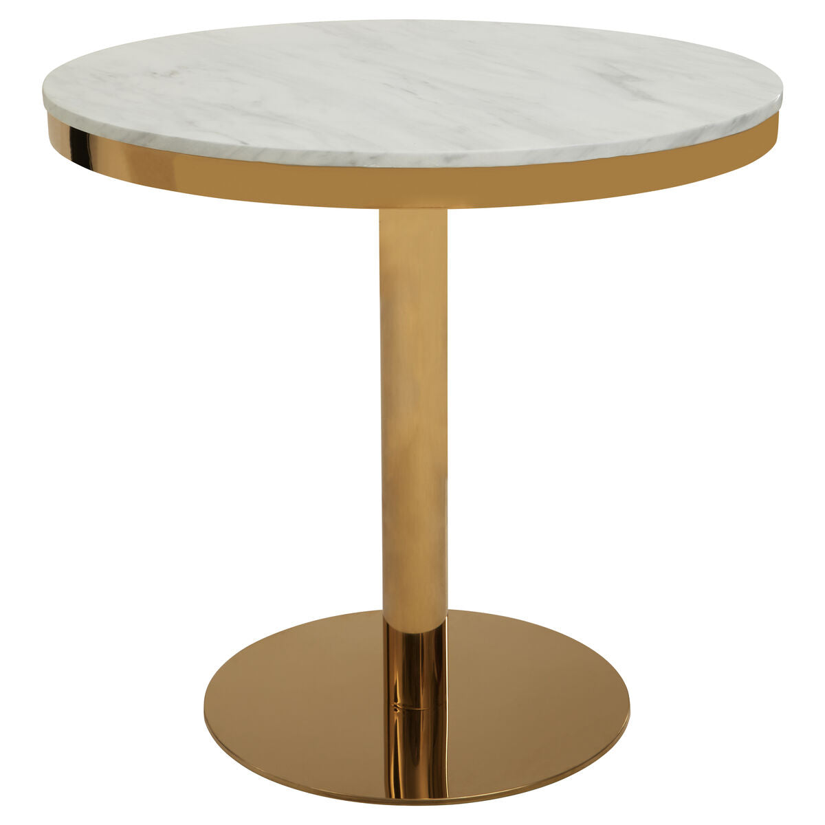 White Marble Round Top Dining Table with Luxe Gold Finish Pedestal Base | Azalea