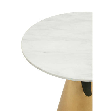 White Marble Top Round Dining Table with Gold Finish Conical Base, Azalea