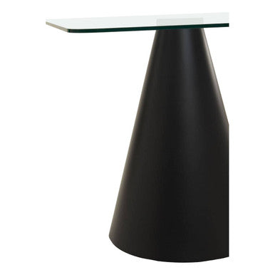 Clear Glass Square Top Dining Table with Black Conical Base, Azalea
