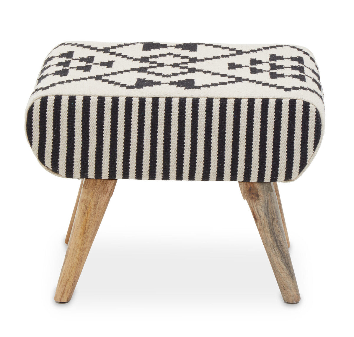 Cefena Black and White Berber Style Footstool