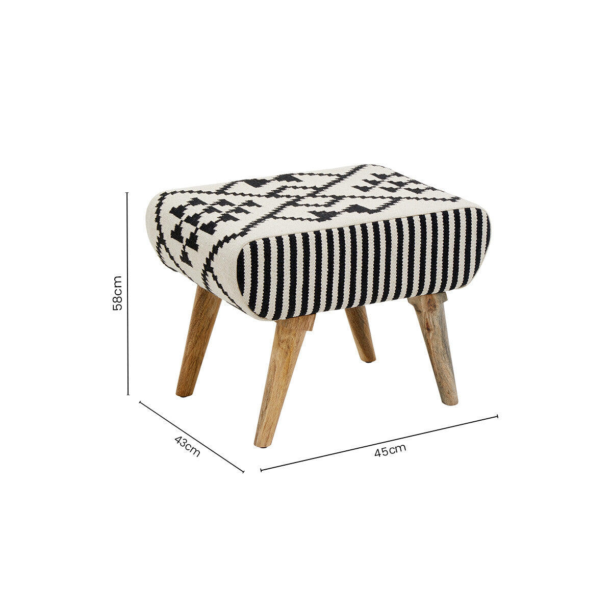Cefena Black and White Berber Style Footstool
