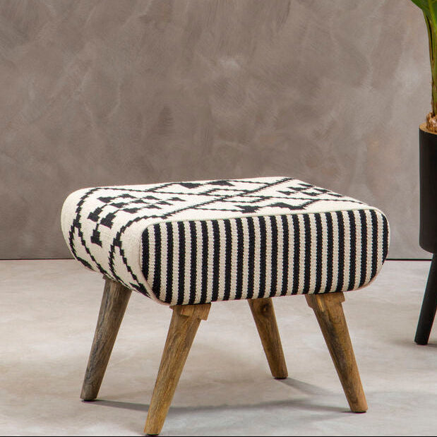 Cefena Black and White Berber Style Footstool