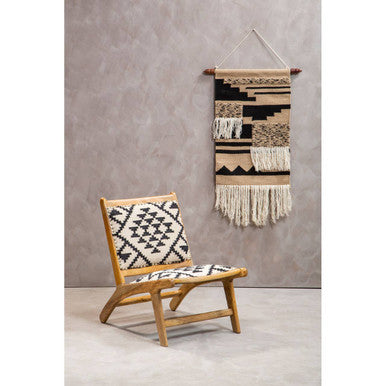 Cefena Black and White Berber Style Lounge Chair with Mango Wood Frame