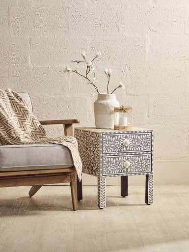 Fusion 2 Drawer Side Table with Bone Inlay