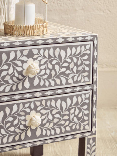 Fusion 2 Drawer Side Table with Bone Inlay