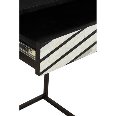Black Wood 2-Drawer Console Table with Black and White Bone Inlay Chevron Fronts, Fusion
