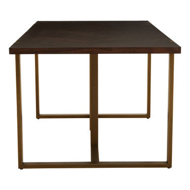 Grey Acacia Veneer Chevron Wood Rectangular Top Dining Table with Antique Brass Frame, Brando