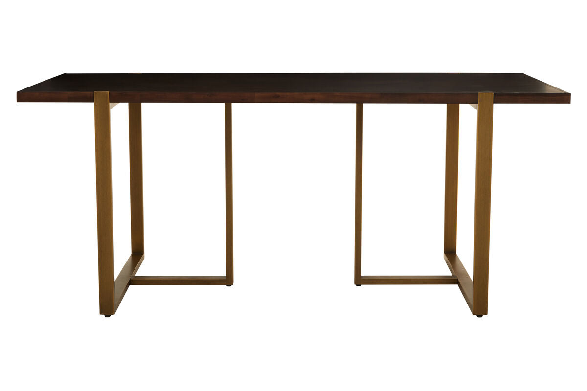 Grey Acacia Veneer Chevron Wood Rectangular Top Dining Table with Antique Brass Frame, Brando
